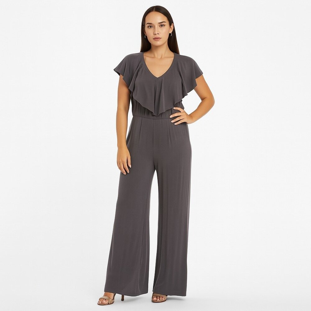 Ark & Co Gray Backless Wide Leg Jumpsuit Ruffle Top Size Small